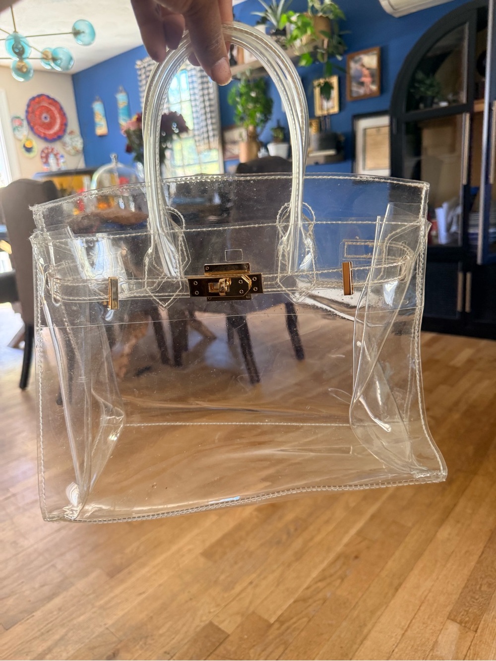 Clear PVC Tote Bag with Gold Hardware - Women Bags